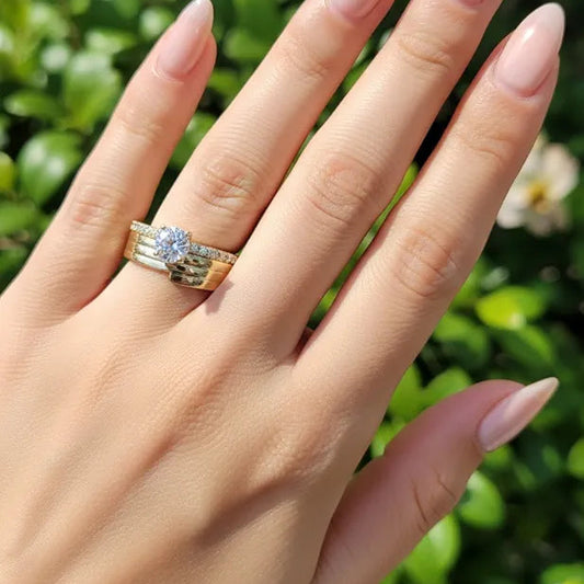 Golden Stainless Steel 18k Gold Plated solitaire Ring For Women