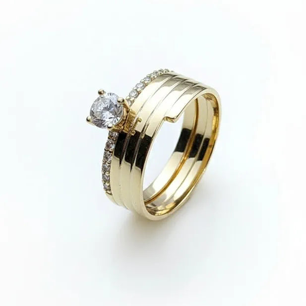 Golden Stainless Steel 18k Gold Plated solitaire Ring For Women