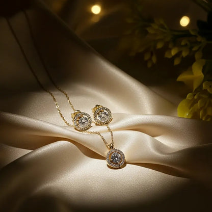 Golden Stainless Steel 18k Gold Plated solitaire Chain Set For Women