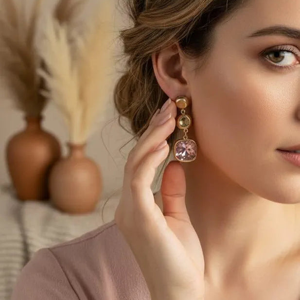 Korean gold plated earing pink