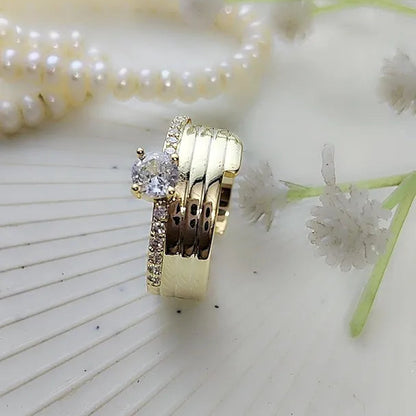 Golden Stainless Steel 18k Gold Plated solitaire Ring For Women
