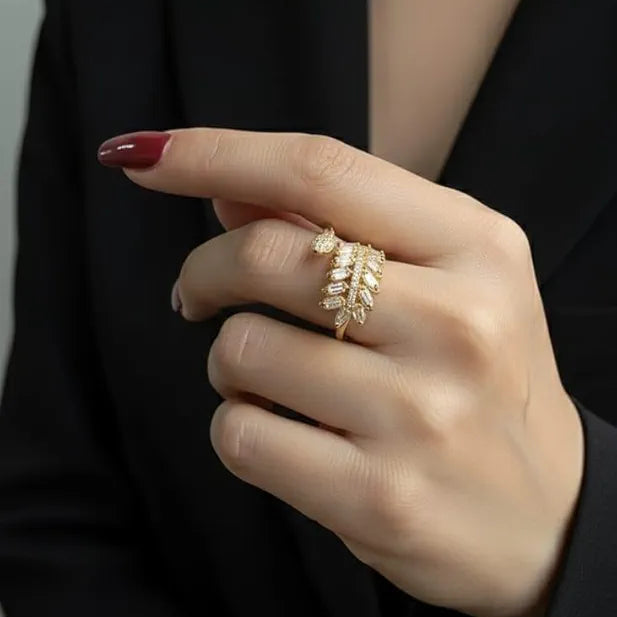 Golden 18k stainless steel stone ring