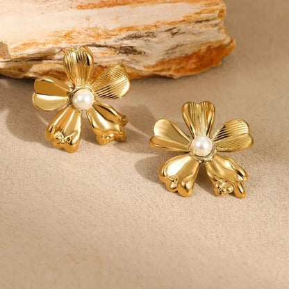 FLOWER PERL EARING 18k Gold Plated Stainless steel