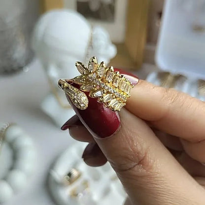 Golden 18k stainless steel stone ring