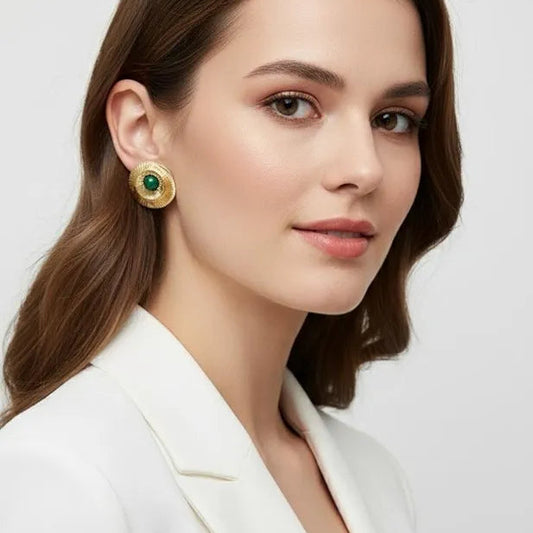 Gold and Green Studs 18k Gold Stainless steel