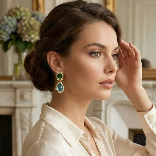 Korean green gold plated Earing